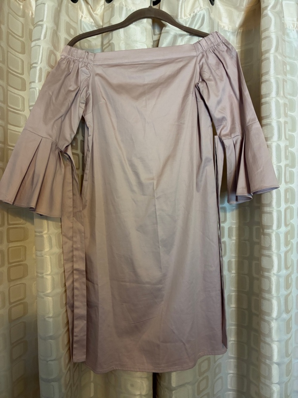 H&M Pale Pink Off The Shoulder Cotton Dress With Bell Sleeves